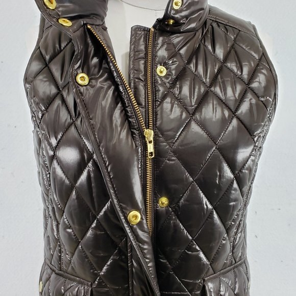 Talbots Dark Brown Fitted Quilted Vest Gold Zipper, Small, Like New - Picture 5 of 13